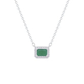Asfour Crystal Chain Necklace With Halo Emerald Cut Pendant In 925 Sterling Silver-ND0449-G